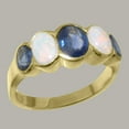 thumbnail image 2 of LBG British Made Solid 9k Yellow Gold Natural Sapphire & Opal Womens Band Ring - 33 size options - Size 10.25, 2 of 6