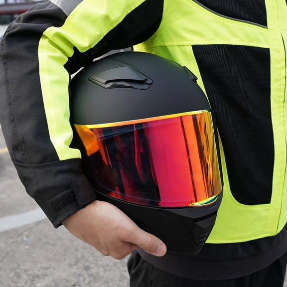 Full Face Helmet Black Motorcycle Motorbike Street Bike Racing Helmets for Adults WS-607 DOT Approved (with Chrome Red, XL)