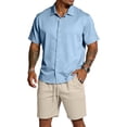 thumbnail image 2 of Men's Summer Color Matching Set Beach 2 Piece Outfits Solid Cruise Button Down Shirt and Short Sets, 2 of 6