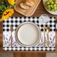 thumbnail image 4 of Purple Lavenders Placemats Set of 6, Spring Floral Black Plaid Farmhouse Placemats for Dining Table, Place Mats for Kitchen Tabletop, Waterproof Wipeable Dining Table Mats Set, 4 of 9