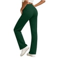 thumbnail image 4 of PWPSG Women's High Waist Crossover Slim Fit Flare Athletic Pants, High Stretch Yoga Trousers for Workout, Fitness & Active Lifestyle Green XL, 4 of 5