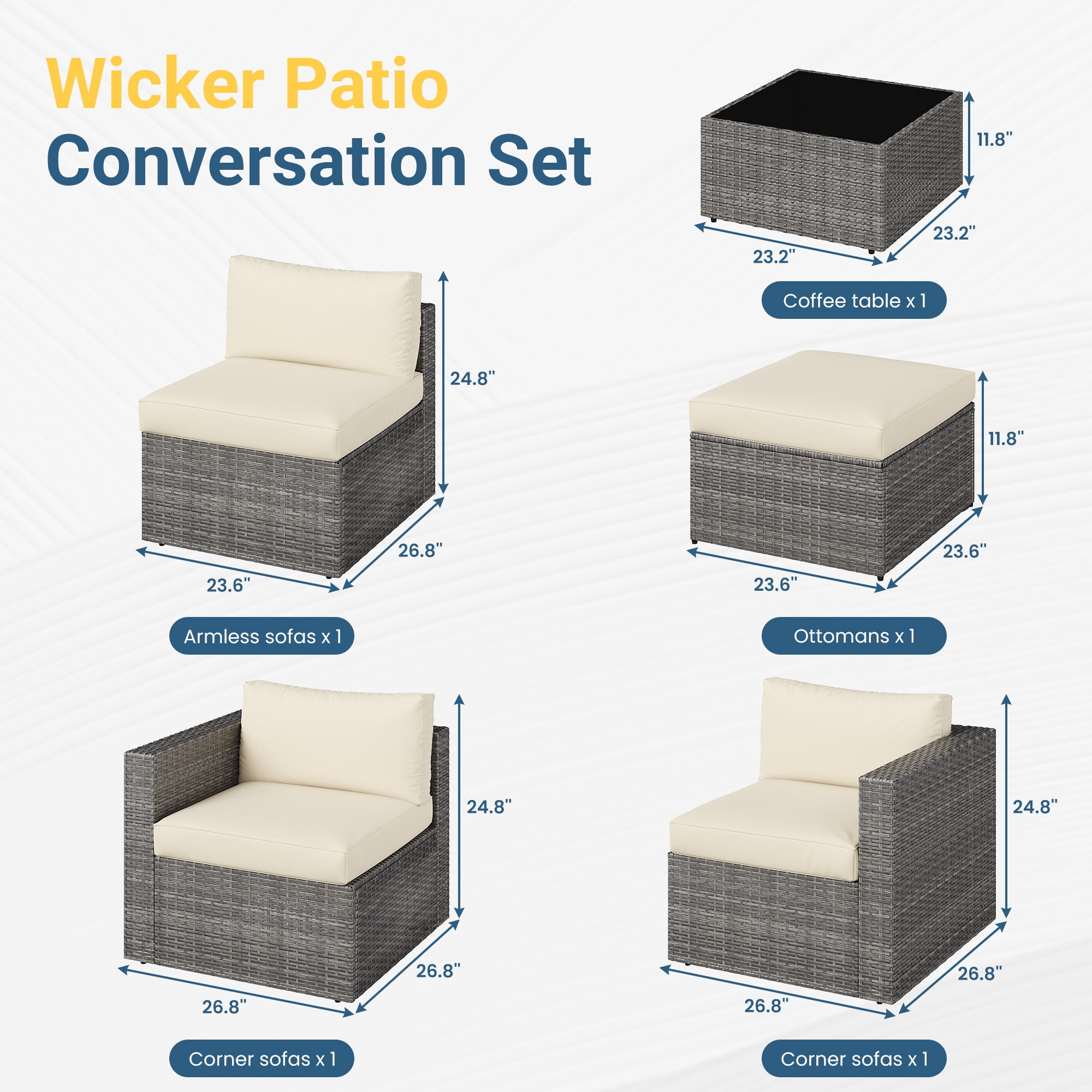 Mayincolor 5 Piece Outdoor Patio Sectional Furniture Set, Rattan Outside Couch, Wicker Conversation Sofa for Balcony, Porch, Backyard, Deck, Garden,Beige