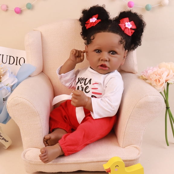 Takanini Reborn Baby Dolls 22.8 inch Lifelike African American Handmade Silicone Realistic Doll with Soft cloth Body for Kids Age 3 