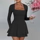 thumbnail image 3 of Mini vestido de mujer con cuello cuadrado y bajo con volantes - Corsé de manga larga con fruncido en la cintura, doble tejido, para fiestas y discotecas, tallas S-XL, 3 of 4