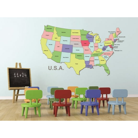 Custom Wall Decal Sticker : United States Of America Us Map World Country State Classroom School 20x30"
