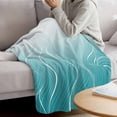 thumbnail image 3 of Aqua Blue Geometric Blanket Soft Cozy Warm Throw Blanket for Couch, Plush Fuzzy Flannel Fleece Blankets for Sofa, Modern White Stripe Distortion Art Bed Blankets Lightweight Gifts for Women, 40"x60", 3 of 9