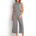 thumbnail image 6 of Sleeveless Linen Sets for Women Resort Casual Travel Vacation Outfits Women's Summer 2 Piece Outfits Sleeveless Tank Tops and Wide Leg Capris Pants Two Piece Matching Sets, 6 of 9