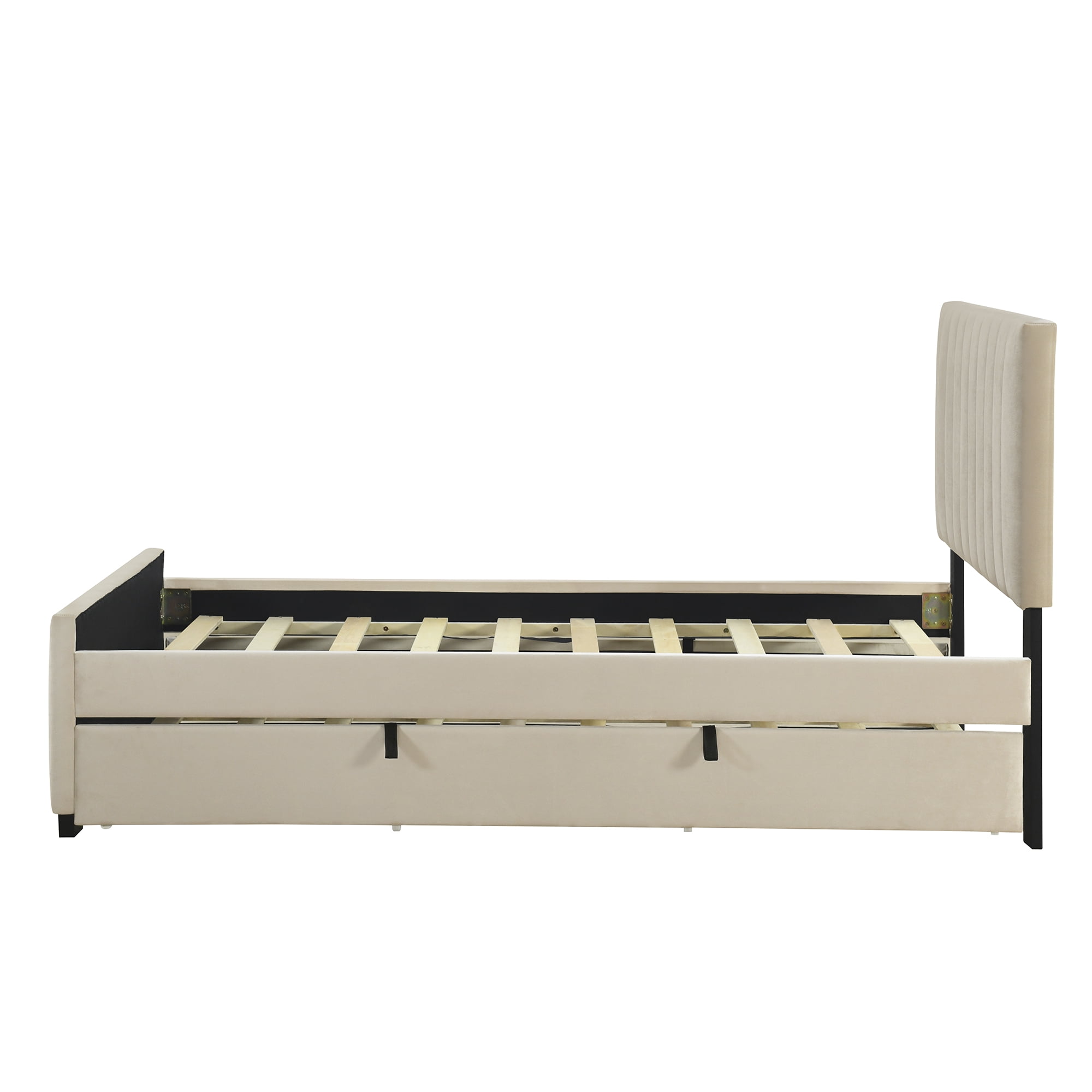 Aukfa Twin Size Upholstered Platform Bed Frame with Twin Size Trundle for Bedroom,Guestroom, Beige