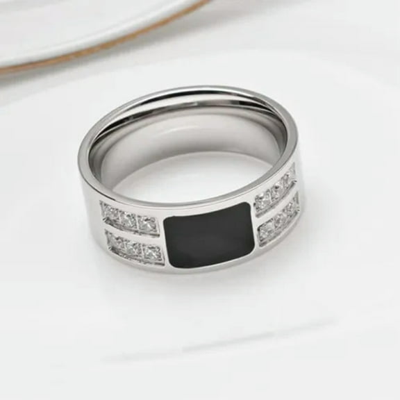 8mm Men's Black Titanium Steel Ring Wedding CZ Silver/Gold Band Size 7-13