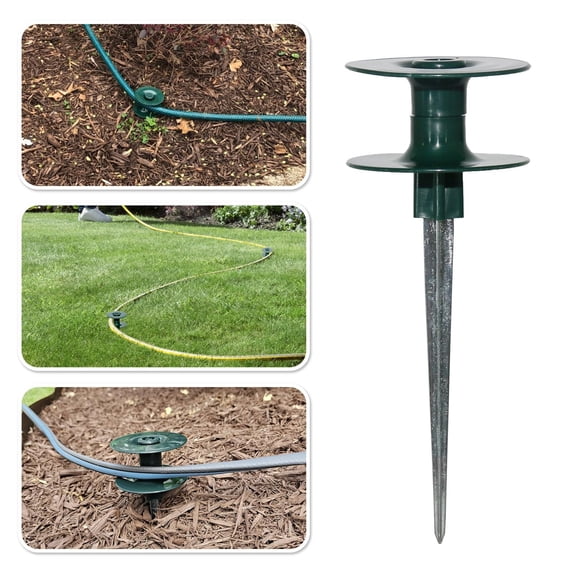 BESEW7 Garden Hose Guide, Heavy Duty Metal Stake with Pulley Roller for Garden Hose Holder, Water Hose Holder for Outside, Hose Guards for Garden Green 1pc