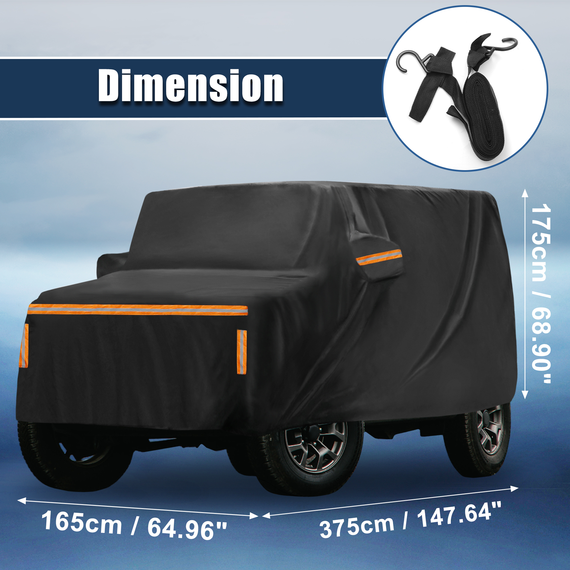 Unique Bargains Car Cover for Suzuki Jimny JB64W/JB74W Black 147.64"x64.96"x68.90"