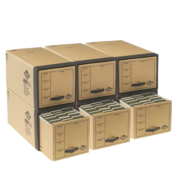 uBoxes Quick Stack Drawer File Boxes, 24" x 12.5" x 10.5", 6 Pack