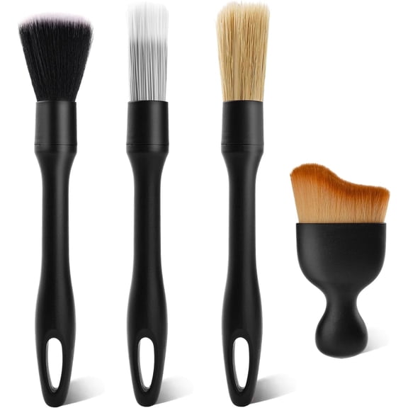 4PCS Car Detailing Brush Kit - Ultra Soft Boars Hair Car Interior Detailing Brushes, Includes 4 Different Brushes, Multi-use for Cleaning Interior or Exterior - Perfect Car Accessory Gift