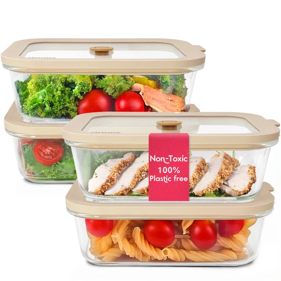 Multisize Glass Food Storage Containers with Platinum Silicone Lids – 4-Pack – Plastic-Free, Borosilicate Glass, Oven & Freezer Safe, Non-Toxic