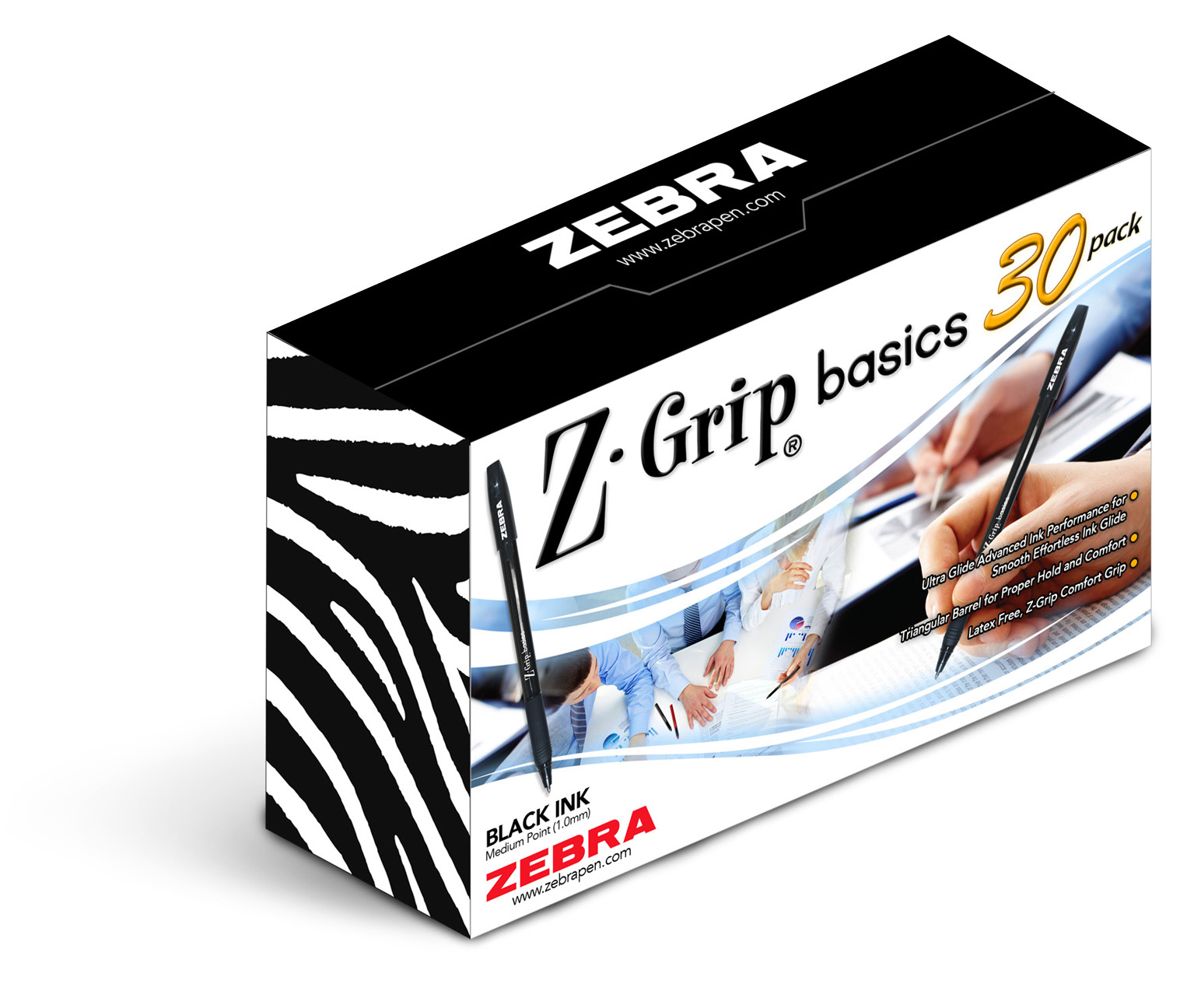 Zebra Pen Z-Grip Basics Stick Pen,1.0mm, Black Ink, 30-Pack