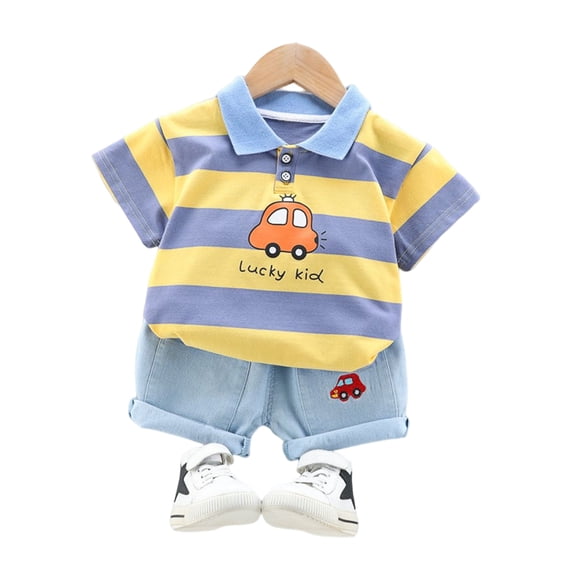 Sonducket estilo informal para niños, patrón de rayas, cuello vuelto, camisa, pantalón, conjunto de fiesta, niños, niñas, Tops, conjuntos de ropa Amarillo 100cm