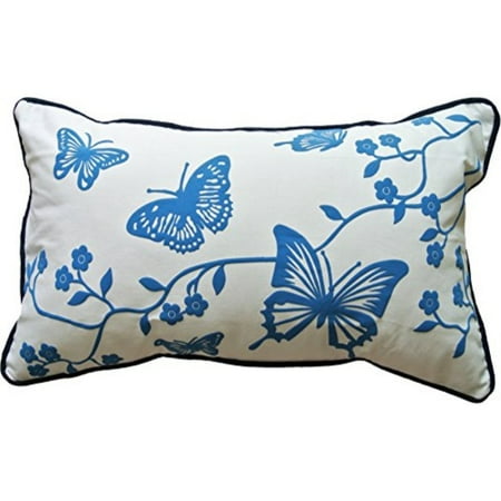 - decorative foaming printed butterfly throw pillow with piping cover 20x12 blue
