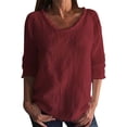 thumbnail image 3 of Zedker Long Sleeve Blouse for Women Crew Neck Loose Fit Summer Casual Tops/T-shirt With Fringes Top Wine XL, 3 of 6
