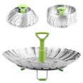 thumbnail image 1 of Cesta de vapor de acero inoxidable Cesta de vapor de verduras plegable para cocinar al vapor verduras, pescado y mariscos, expandible para adaptarse a ollas de varios tamaños (7,1" a 11"), 1 of 4