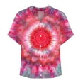 thumbnail image 5 of JTZGDY Linen Shirts for Women Casual Short Sleeve Tie Dye Gradient Color Print Button Down V Neck Graphic T-Shirts Trendy Bleached Beach Vacation Tees Tops Pink#01 L, 5 of 5