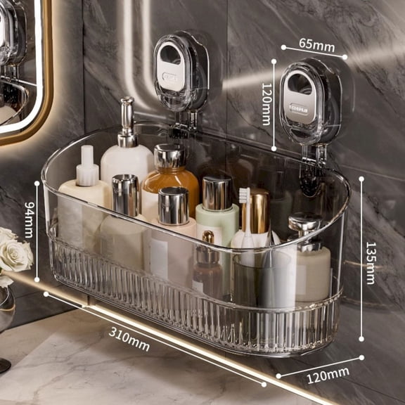 Dreamyjuly No Drill Bathroom Suction Storage Box, Corrugated Suction Cup Shower Caddy, Powerful Adhesive Organizer for Shampoo Soap, Bathroom Storage Rack, Grey