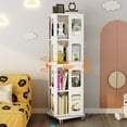 thumbnail image 6 of Tcbosik Rotating Metal Bookshelf, 4-Tier Revolving Bookcase with Wheels, Floor Standing Storage Display Shelves for Bedroom, Living Room, White, 6 of 8