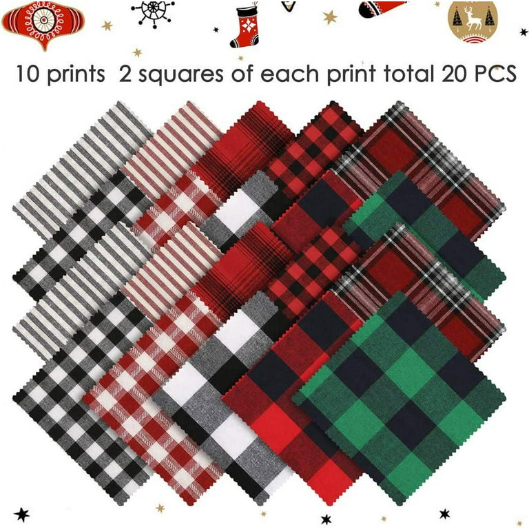 20 Pieces Christmas Fabric Squares, 5.9 Inch Christmas Charm Packs