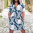 thumbnail image 2 of Blue Floral Seamless Pattern Design Women's Summer Short Sleeve Casual Dresses Party Dress, 2 of 5