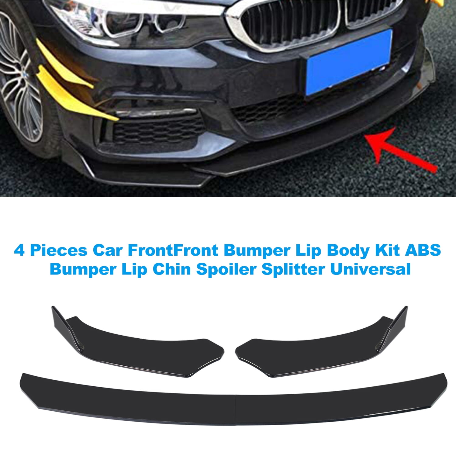 Lip 4 Pieces Car FrontFront Bumper Lip Body Kit ABS Bumper Lip