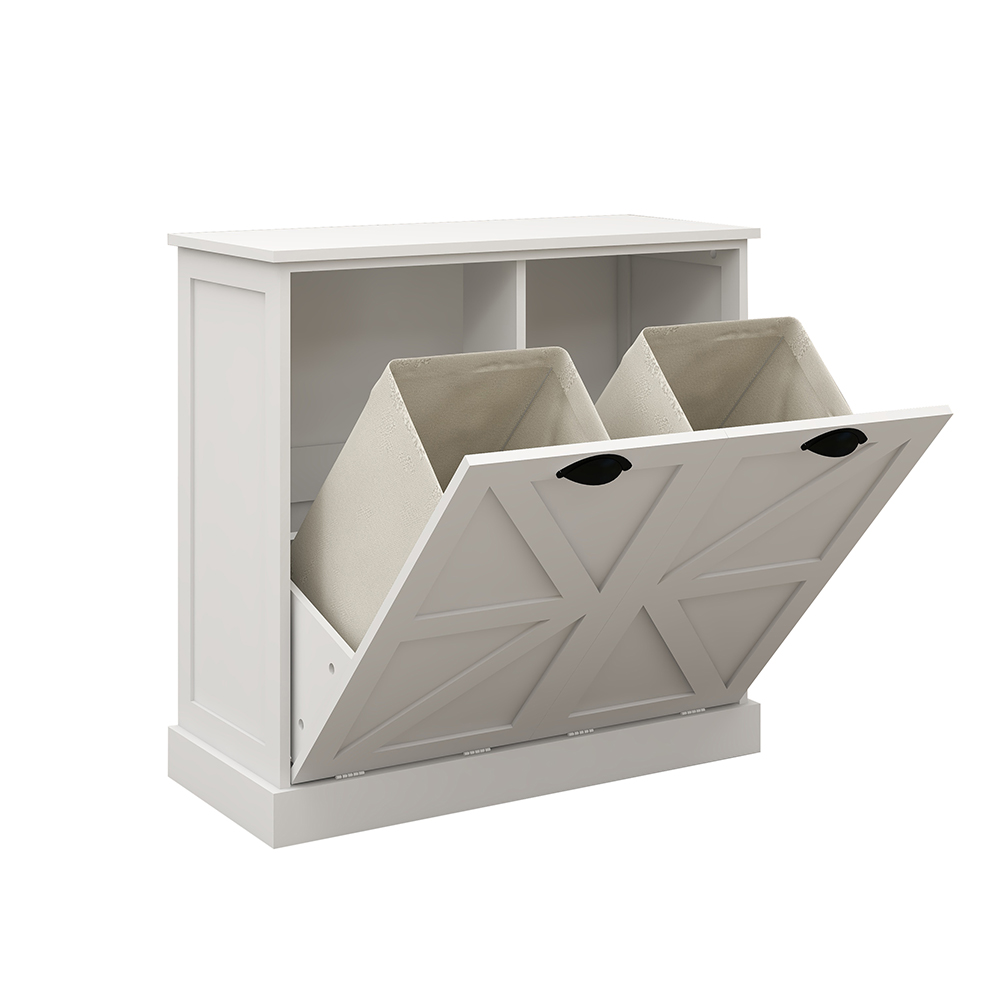 MIDOQIN Double Tilt Out Laundry Hamper Cabinet, Wooden Hidden Laundry Sorter Cabinet Free Standing Trash Can Cabinet for Home, Living Room