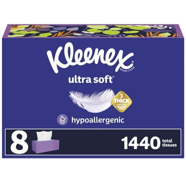 Kleenex Ultra Soft Facial DHF10 Tissues, 8 Flat Boxes, 180 Tissues per Box, 3-Ply, Packaging May Vary