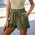 thumbnail image 4 of Mifsaly Summer Shorts for Women 2026 Paperbag Elastic Waist Drawstring Casual Shorts with Pockets Lightweight Relaxed Fit Flattering Lounge Bottoms Army Green,XXL, 4 of 8