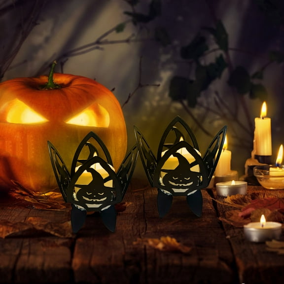 Halloween Candle Holder Metal Wrought Pumpkin Ghost Spider Candleholder Unique Halloween Table Centerpiece Design for Halloween Parties Decorations for Candle Display Home Decor
