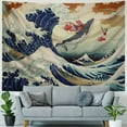 thumbnail image 4 of Orinice  Heavy Duty Asian Ukiyoe Art Japanese Cat Surfing Whale The Great Waves Fabric Funny Tapestry Wall Hangings with Accessories, Home Dorm Bedroom Wall Art Décor, Painting, 4 of 6
