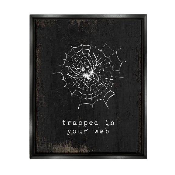 Stupell Industries Trapped In Your Web Spider Graphic Art Jet Black Floating Framed Canvas Print Wall Art, Design by Lil' Rue