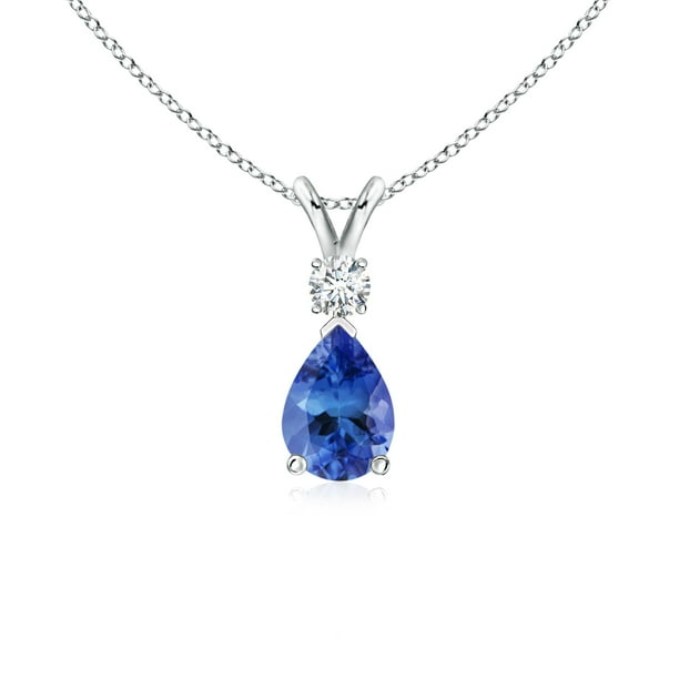 Angara Tanzanite Teardrop Pendant With Diamond In 14k White Gold 7x5mm Sp0169t Wg Aa 7x5 Com - Tanzanite Teardrop Pendant White Gold