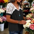 thumbnail image 3 of Short Sleeve Tops for Women V Neck Loose Short Sleeve Lace Casual Blouse Cute Summer Tops, 3 of 4