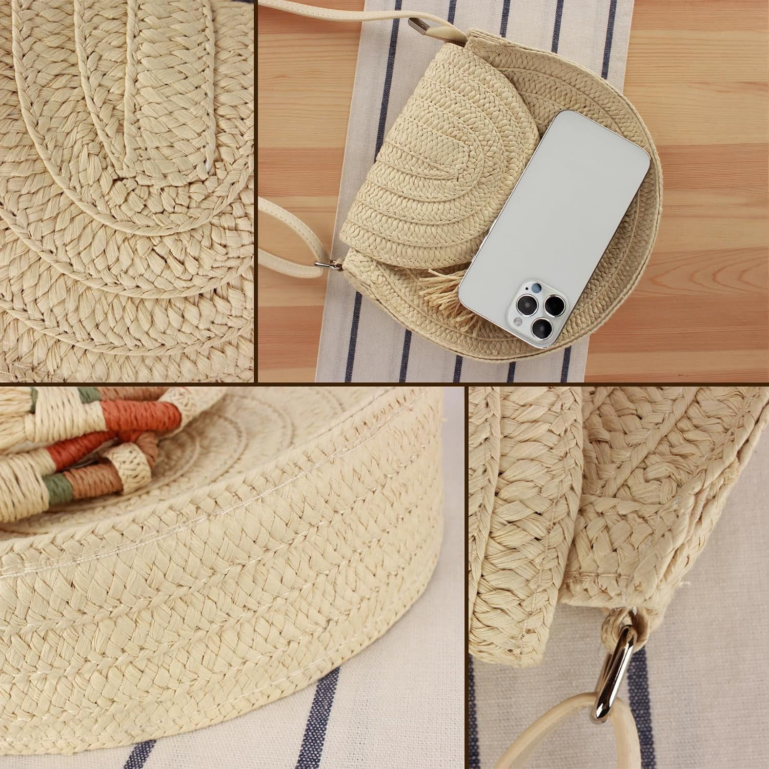 Summer Straw Crochet Beach Bag Woven Crossbody Boho Purse for Women Trendy