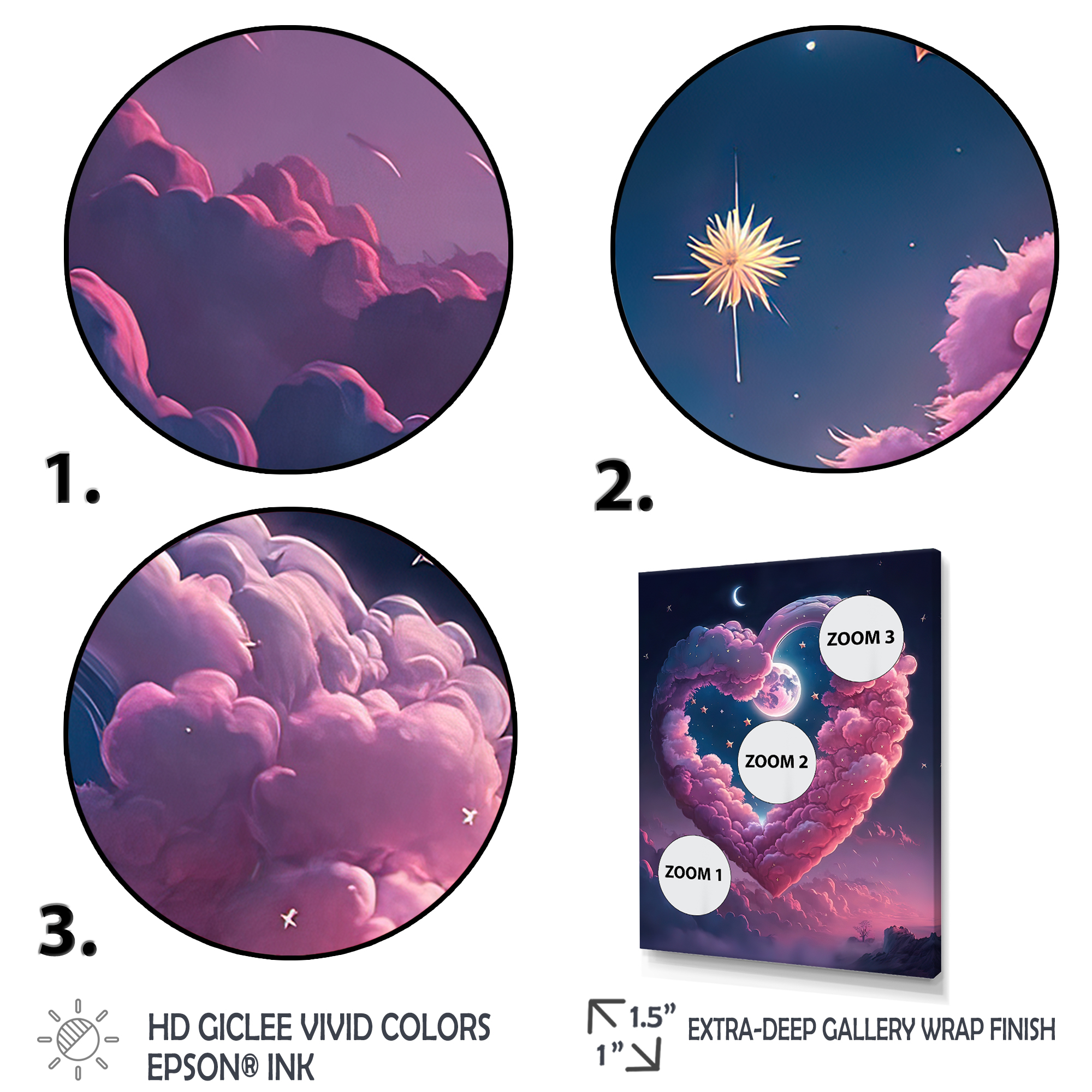 Designart Cotton Candy Cloud Heart I Canvas Wall Art
