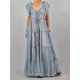 thumbnail image 2 of Vestido largo de mezclilla lavada para mujer, vestido holgado de verano con cordón, escote en V, manga corta, de mezclilla, con vuelo grande, vestido largo informal para mujer, 2 of 4