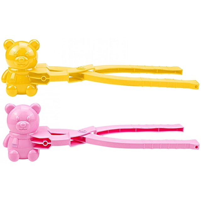 Herramienta para hacer bolas de nieve con forma de oso para hacer bolas de nieve, herramienta para hacer bolas de nieve con forma de clip, herramienta para hacer bolas (rosa+amarillo, grande)