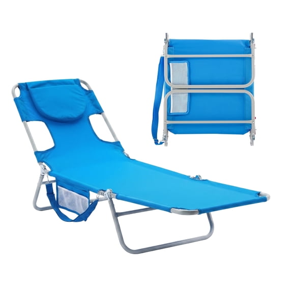SHOUFTW 5-Position Beach leisure Folding lounge Chair, Easy to Carry and Store, Suitable for Vacation, Camping, Picnics, and Other Outdoor Activities, Sturdy and Durable, Blue