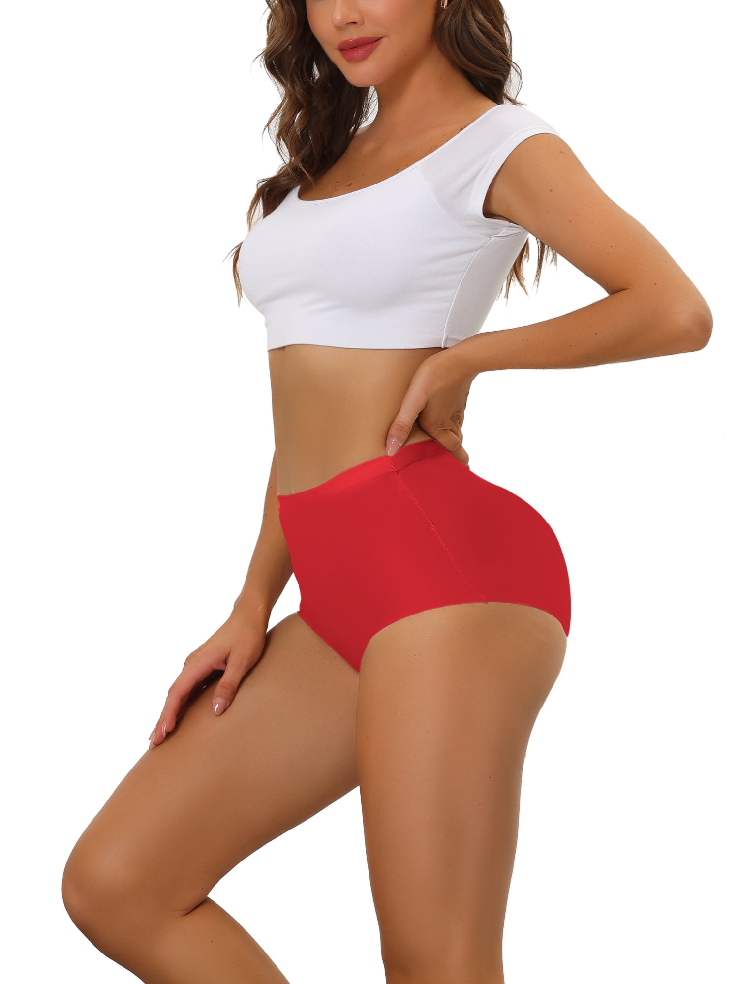 DARING DIVA Women's High-Waist Invisibles Underwear Breathable Panties L Bright Red