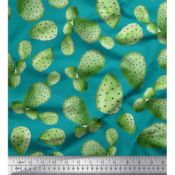 Soimoi Green Viscose Chiffon Fabric Cactus Tree Printed Craft Fabric by the Yard 42 Inch Wide