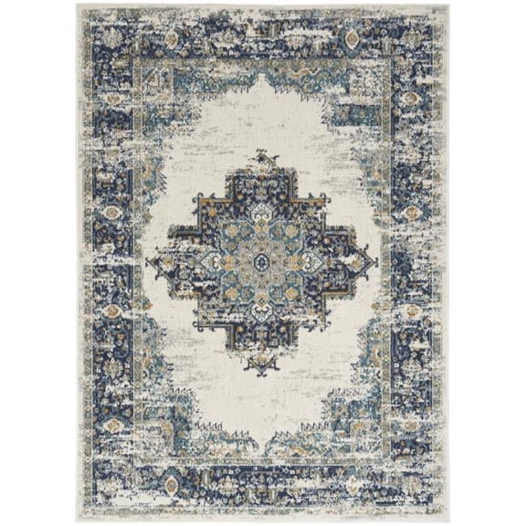 8 x 10 ft. Cream Floral Power Loom Distressed Rectangle Area Rug - Cream - 8 x 10 ft.