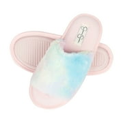 Jessica Simpson Womens Plush Faux Fur Fuzzy Slide On Open Toe Slipper with Memory Foam