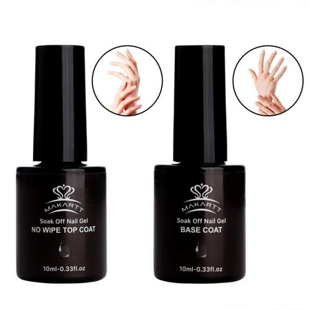 Gel Bases - MAKARTT Gel Nail Polish No Wipe Top and Base Coat Set Soak Off UV LED Gel Nail Lacquer - 2 x 10ml
