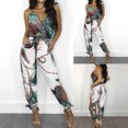 thumbnail image 2 of Fesfesfes Jumpsuit for Women Wide Leg Pants Peacock Printed Sling Hollow Leg Siamese Pants With Belt, 2 of 9