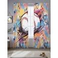 thumbnail image 5 of Baseball Sports, Semi Sheer Window Curtains 96 Inches Long, Minimalist Geometric Smear Art Rod Pocket Voile Silky Chiffon Curtain Light Filtering Drapes for Living Room, Kitchen, 52"x96", 2 Panels, 5 of 9