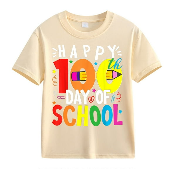 XXWXYD Clearence Girls And Boys Educational Milestone Youth Tee T-Shirt - Fun 100th Day Celebration Shirt with Numerals for Boys & Girls (4-5 Years,Beige)